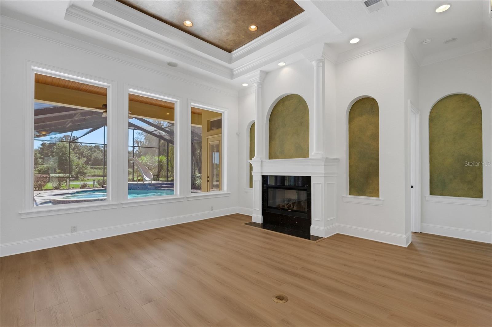 Architectural details abound and there are two gas fireplaces in the residence. Architectural details abound and there are two gas fireplaces in the residence.