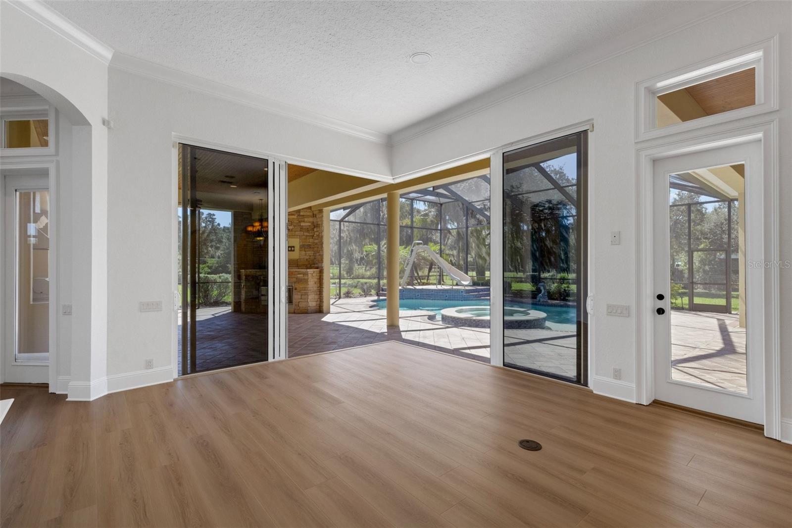The dual stacking sliders open completely at the corner to bring the outdoors inside at any time of the year.
