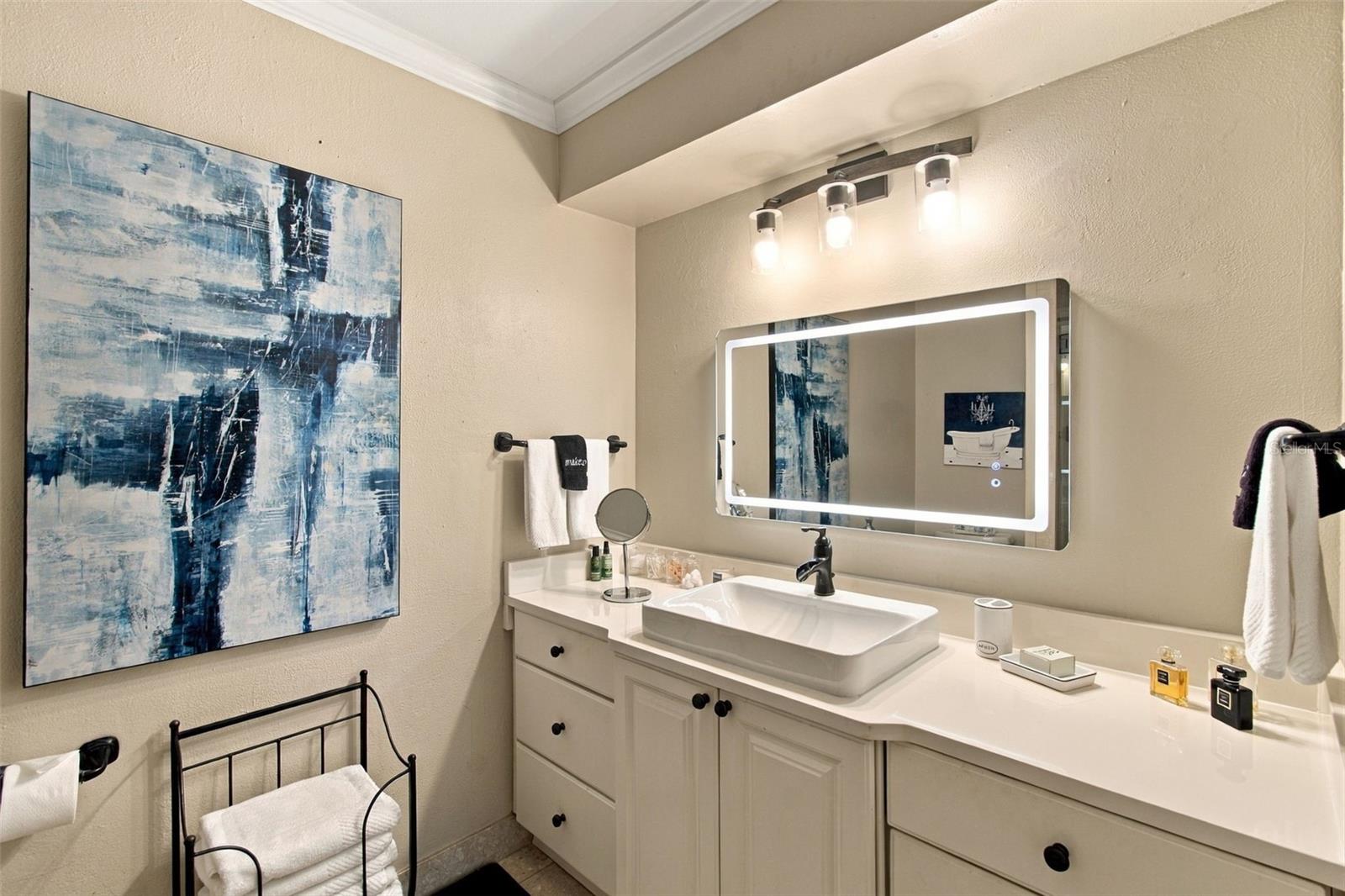 Guest bathroom - lighted mirror