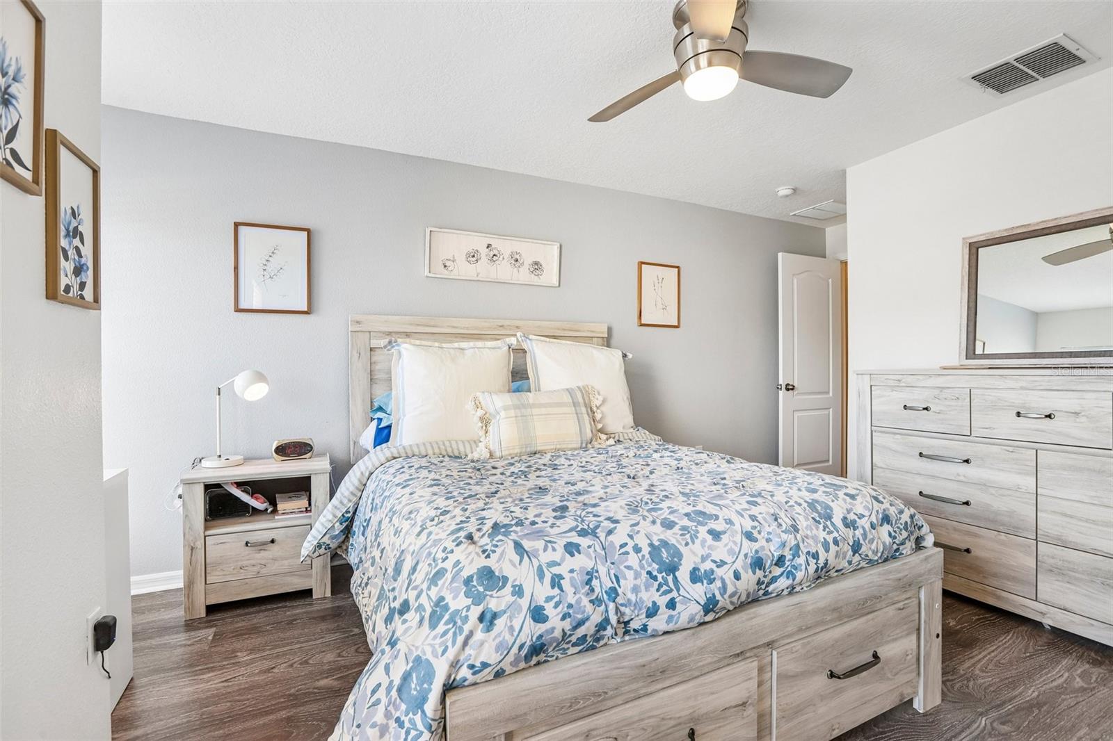 Upstairs primary bedroom with oversized closet!