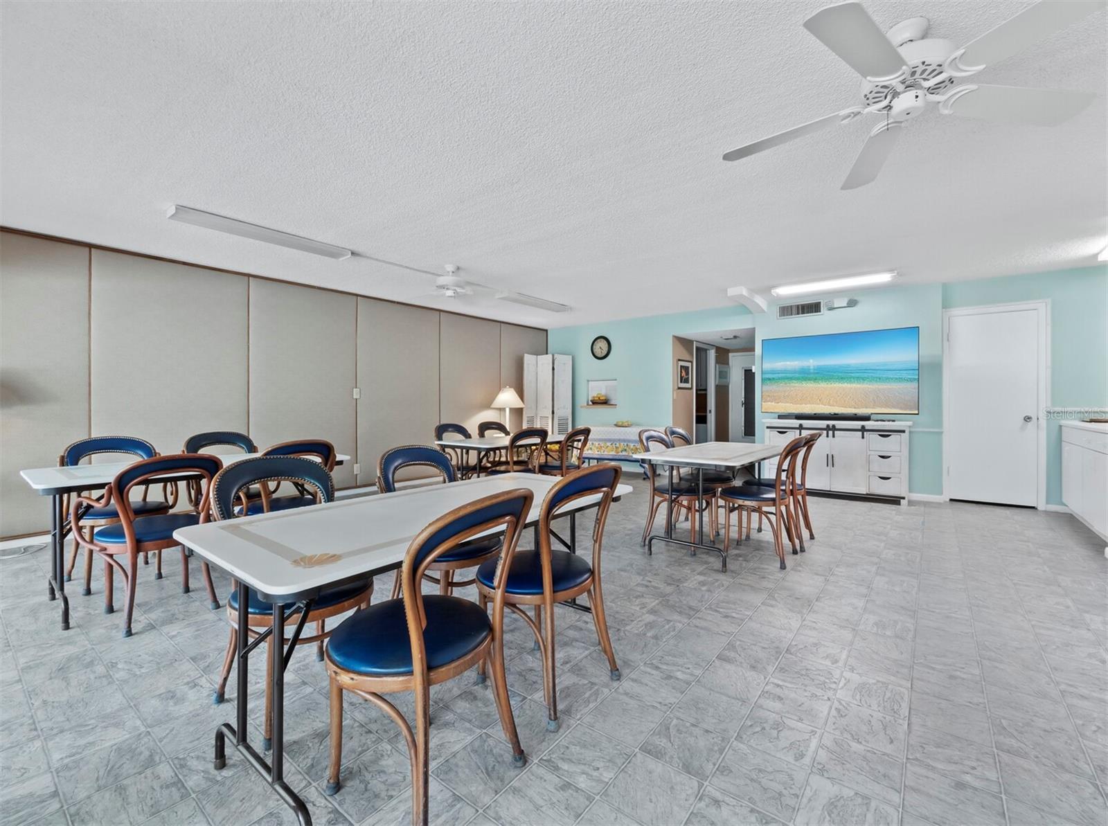 Community gathering room with newly remodeled kitchen