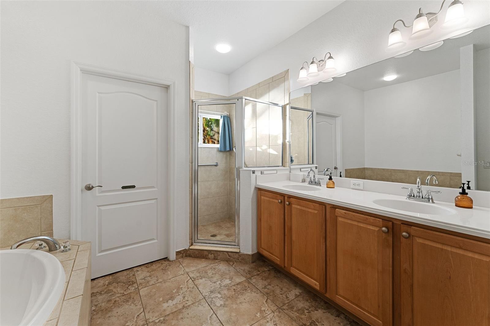 Tall hard surface counters, double vanities