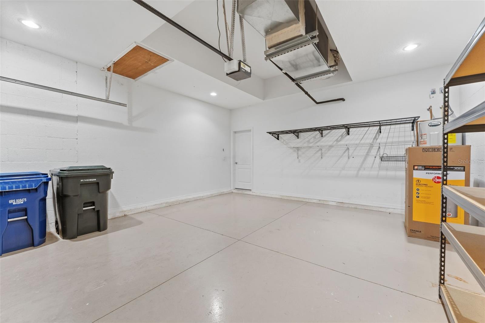 2-car garage with shelving