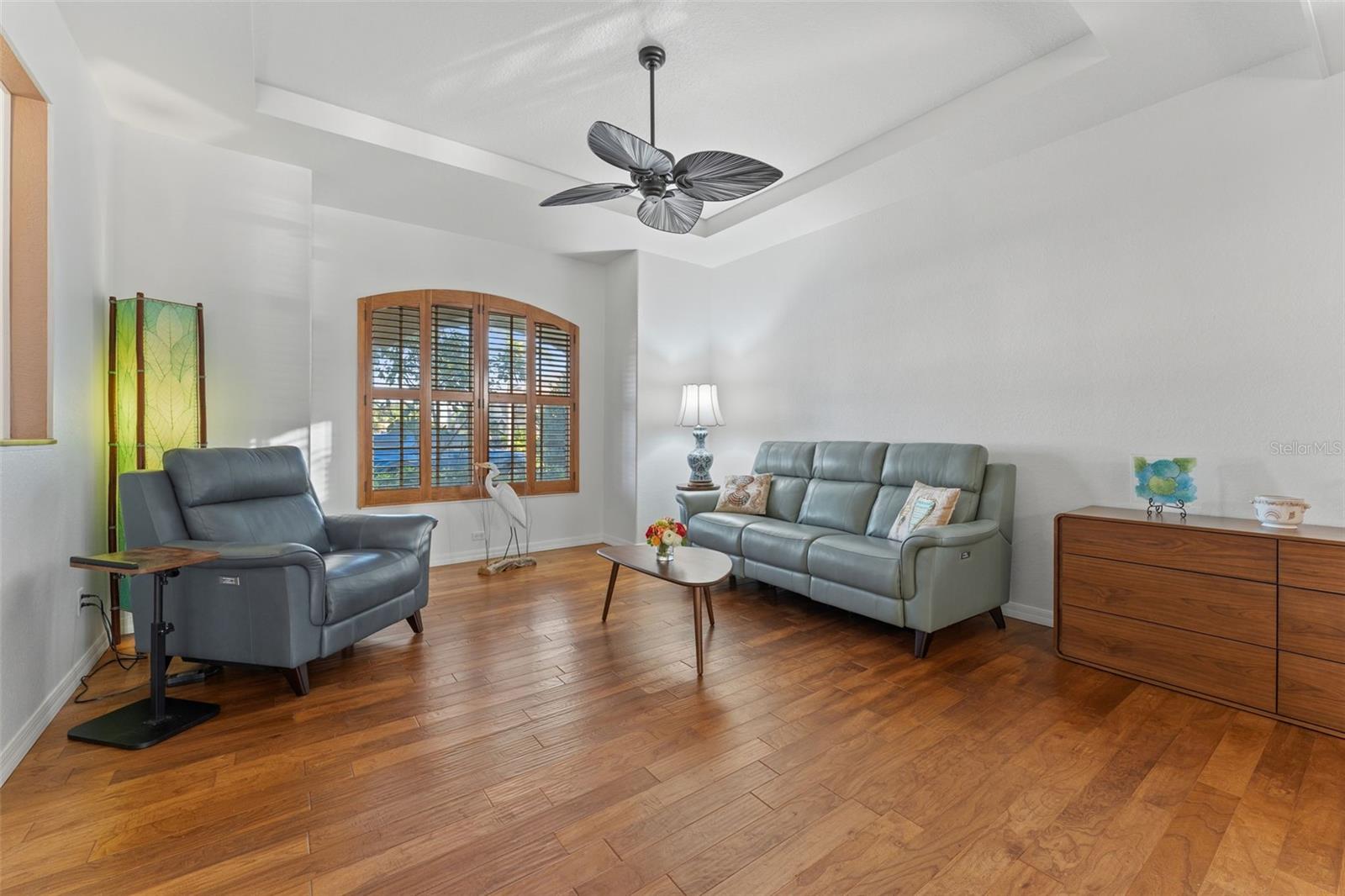 Living room with freshly painted wall and contrasting Plantation Shutters Living room with freshly painted wall and contrasting Plantation Shutters