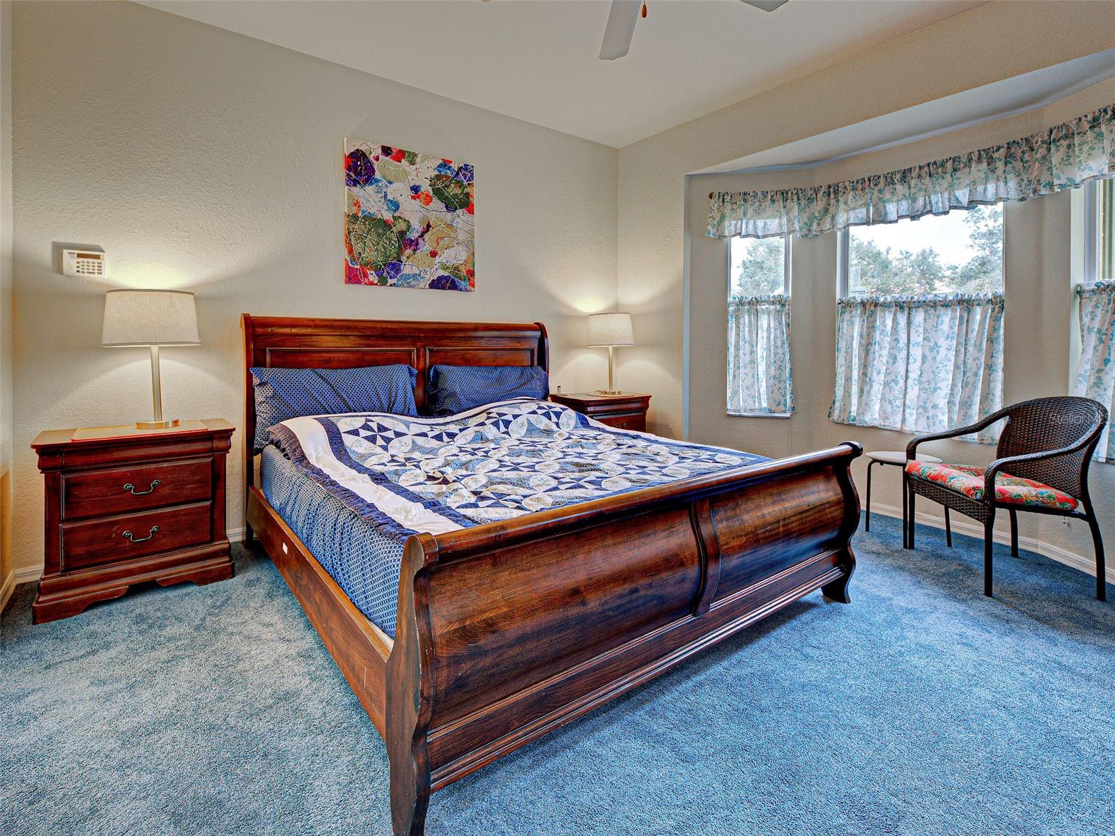 Welcome to the primary bedroom featuring a walk-in closet and an ensuite bathroom.