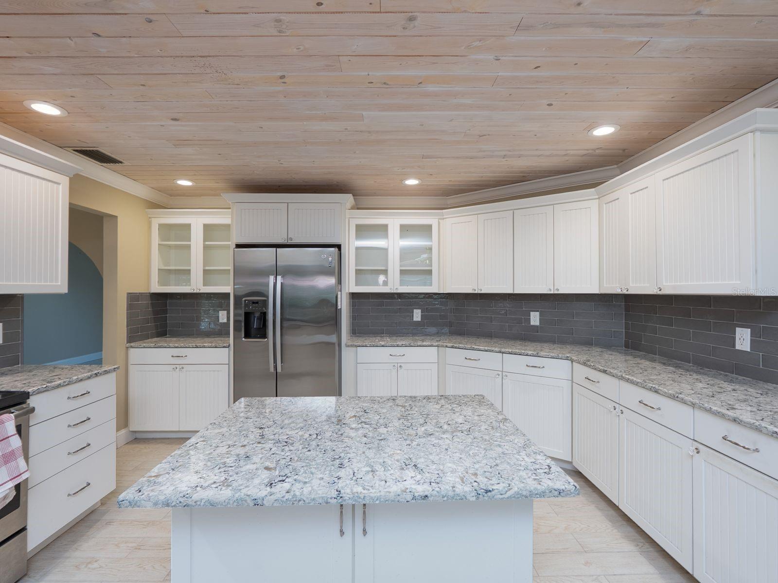 kitchen with pretty glass cabinets