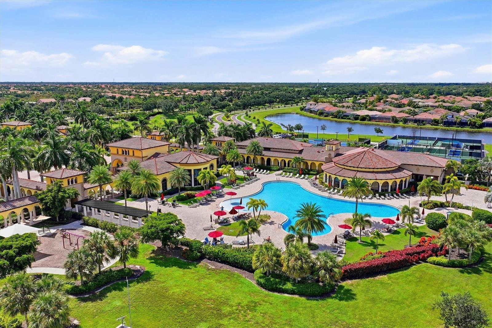 Aerial of Clubhouse-Heated Salt-Water Community Pool