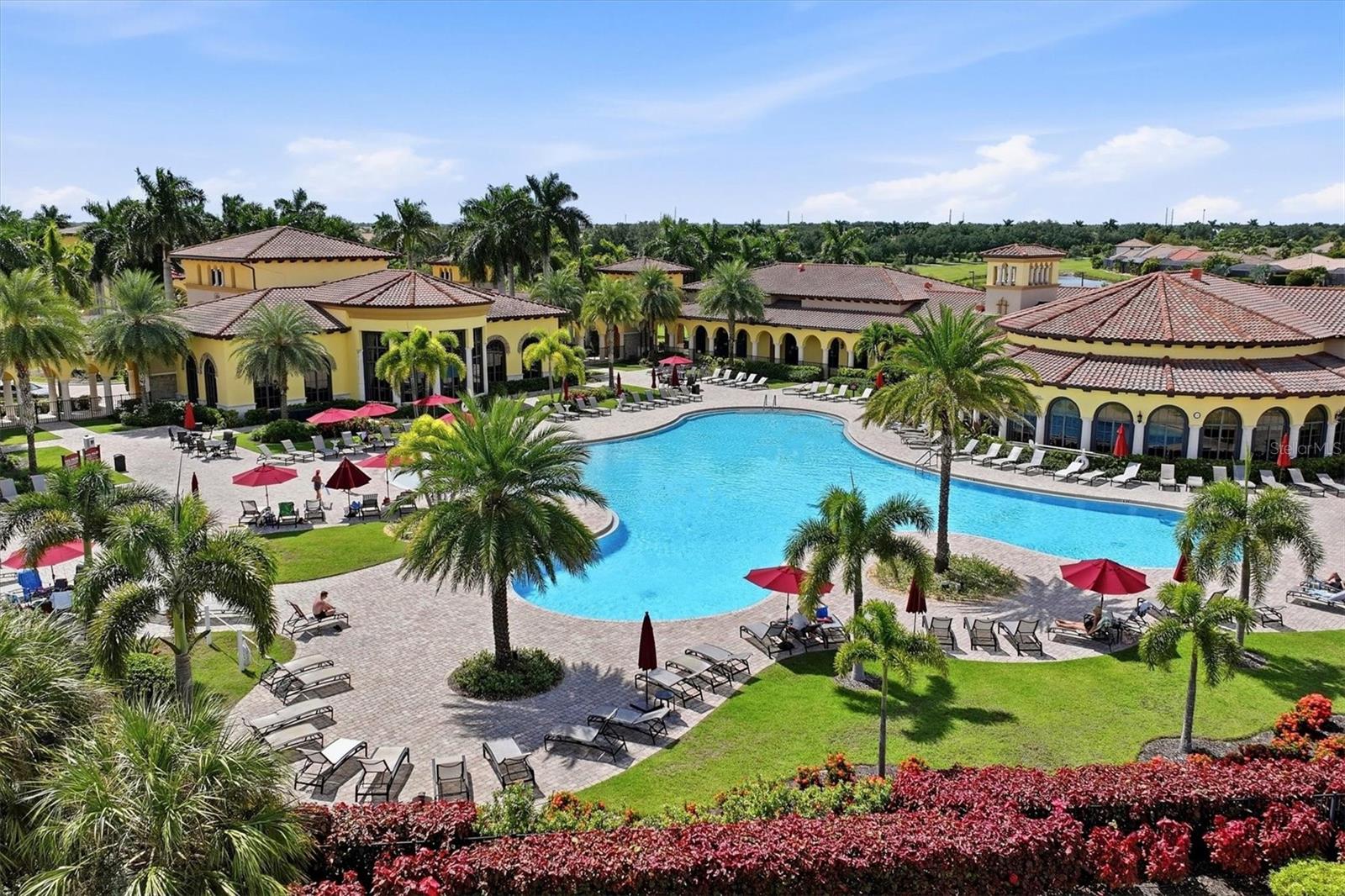 Aerial of Clubhouse-Heated Salt-Water Community Pool