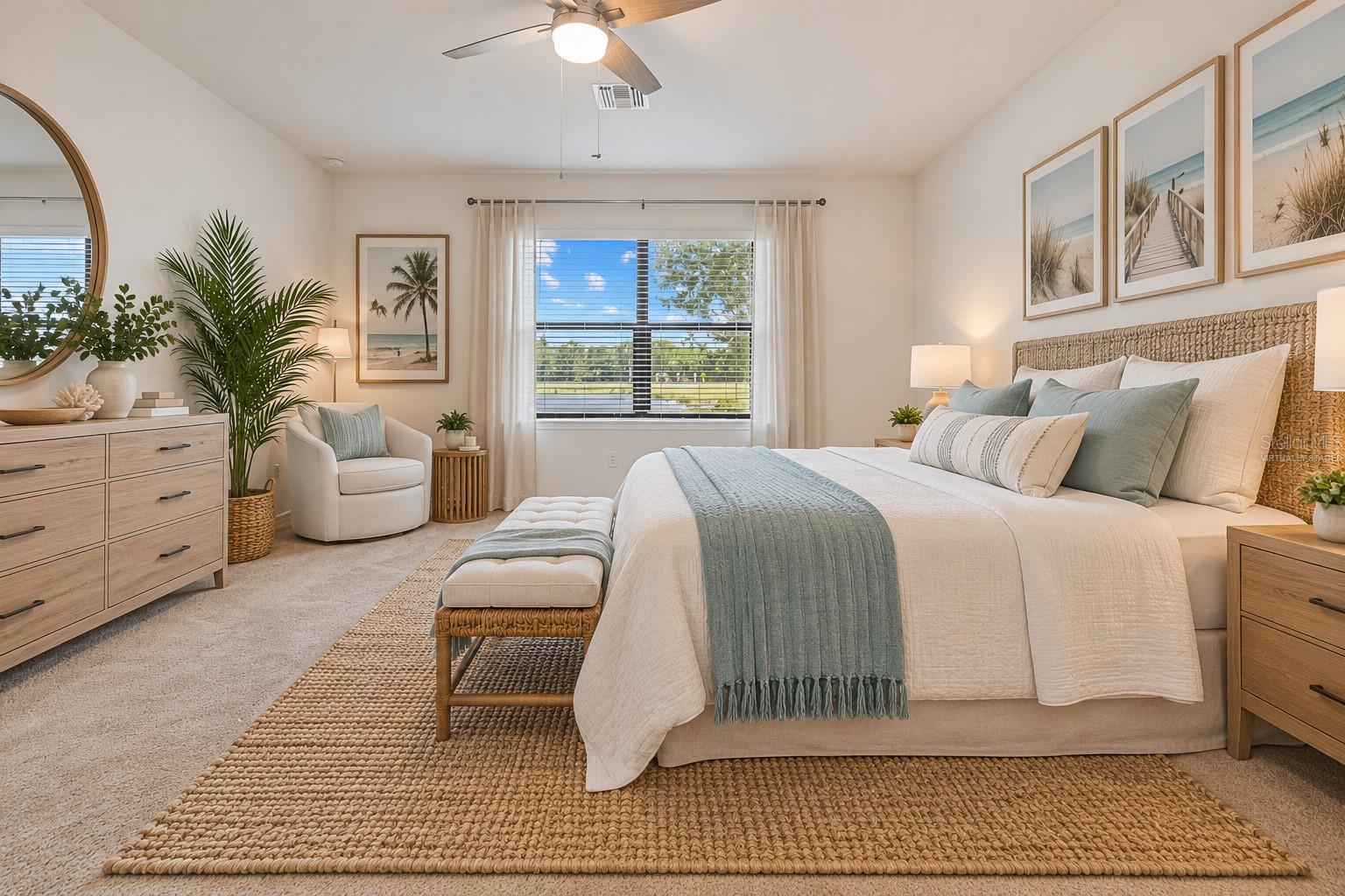 Virtually staged primary bedroom