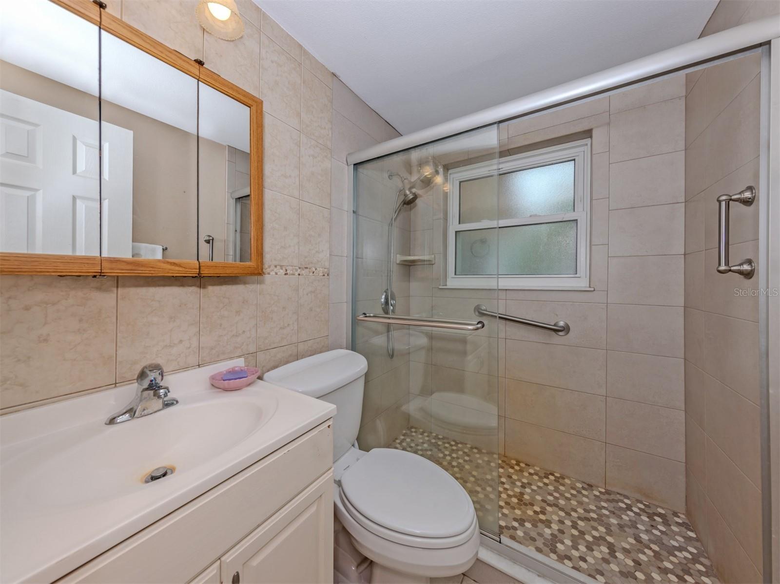 Updated bath with walking shower