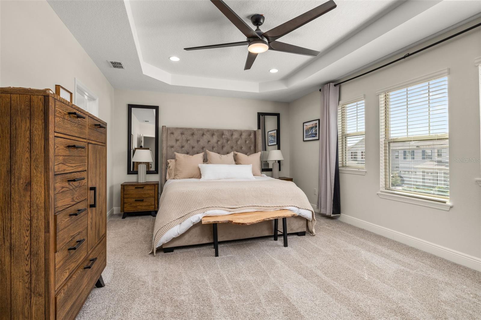 master suite with tray ceiling