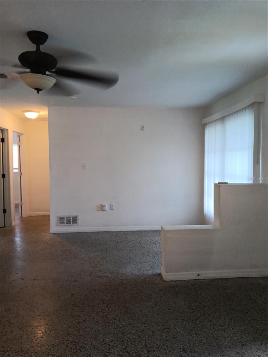 View of living room and dining area