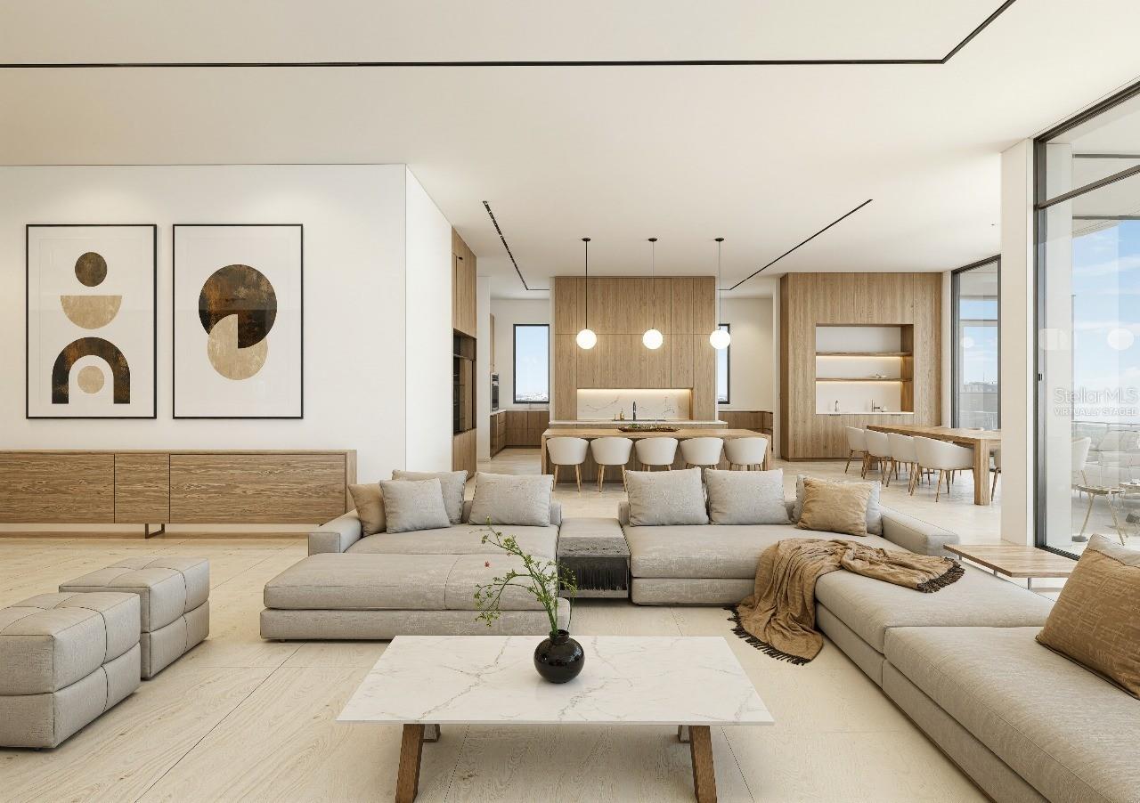 Family Room to Kitchen Rendering - Virtually Staged Family Room to Kitchen Rendering - Virtually Staged