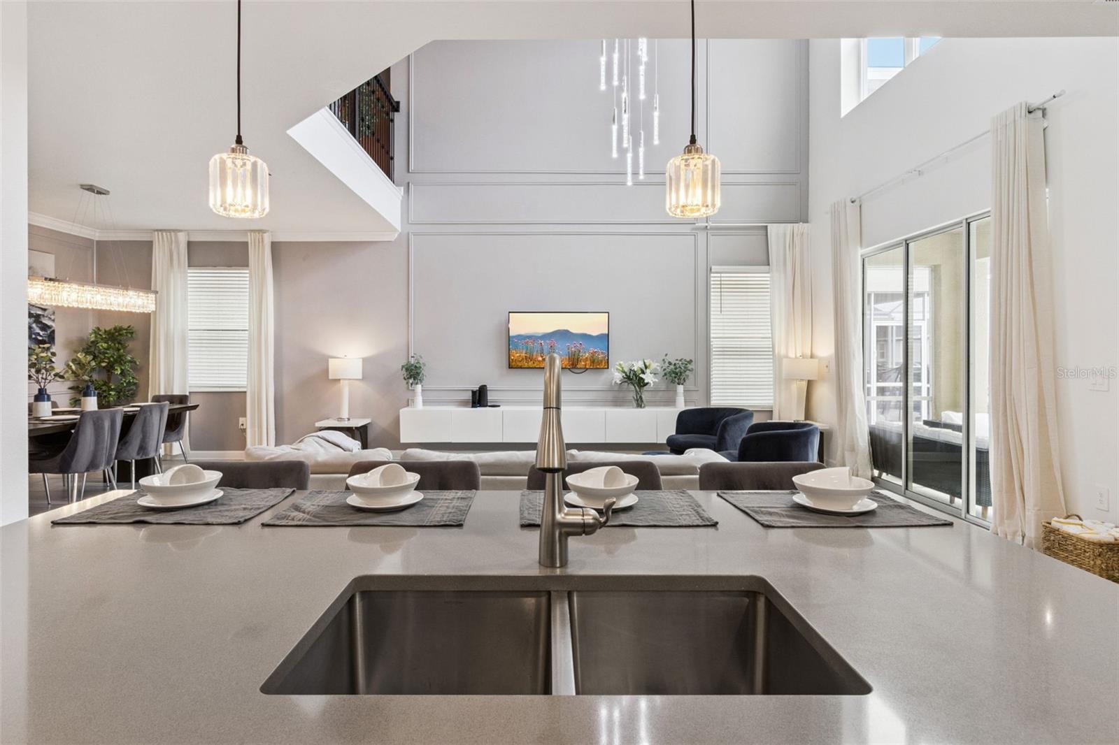 Kitchen sink overlooking Living & Dining Room