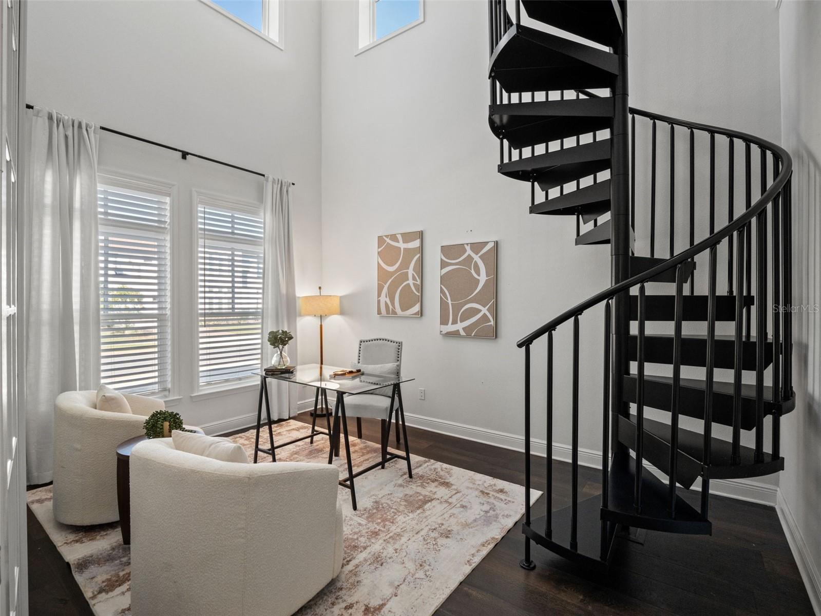 Office with French Doors and Spiral Staircase to upstairs Loft Office with French Doors and Spiral Staircase to upstairs Loft