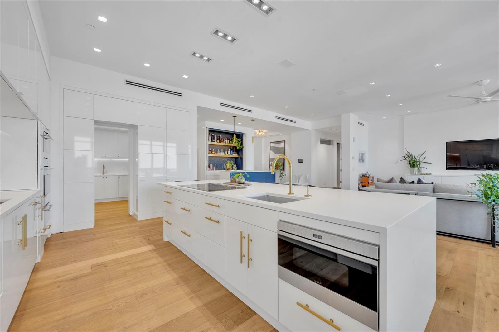 View of island looking into living space