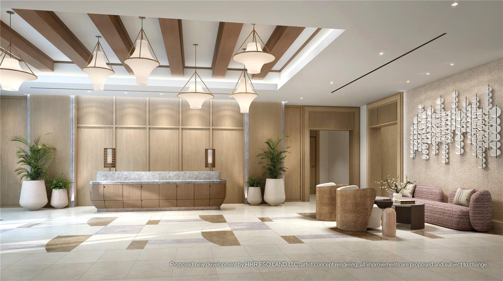 Florian Park Amenities: Artist Rendering. A Welcomed Arrival. The stage is set for your much-anticipated entrance. A porte-cochere will lead to the open-air lobby, staffed 24/7, so theres always someone to welcome you home. Youll delight in the instantly impressive space which features your Residential Services reception area, the residents lounge, inspired workspaces, flex rooms for events and a coffee bar.