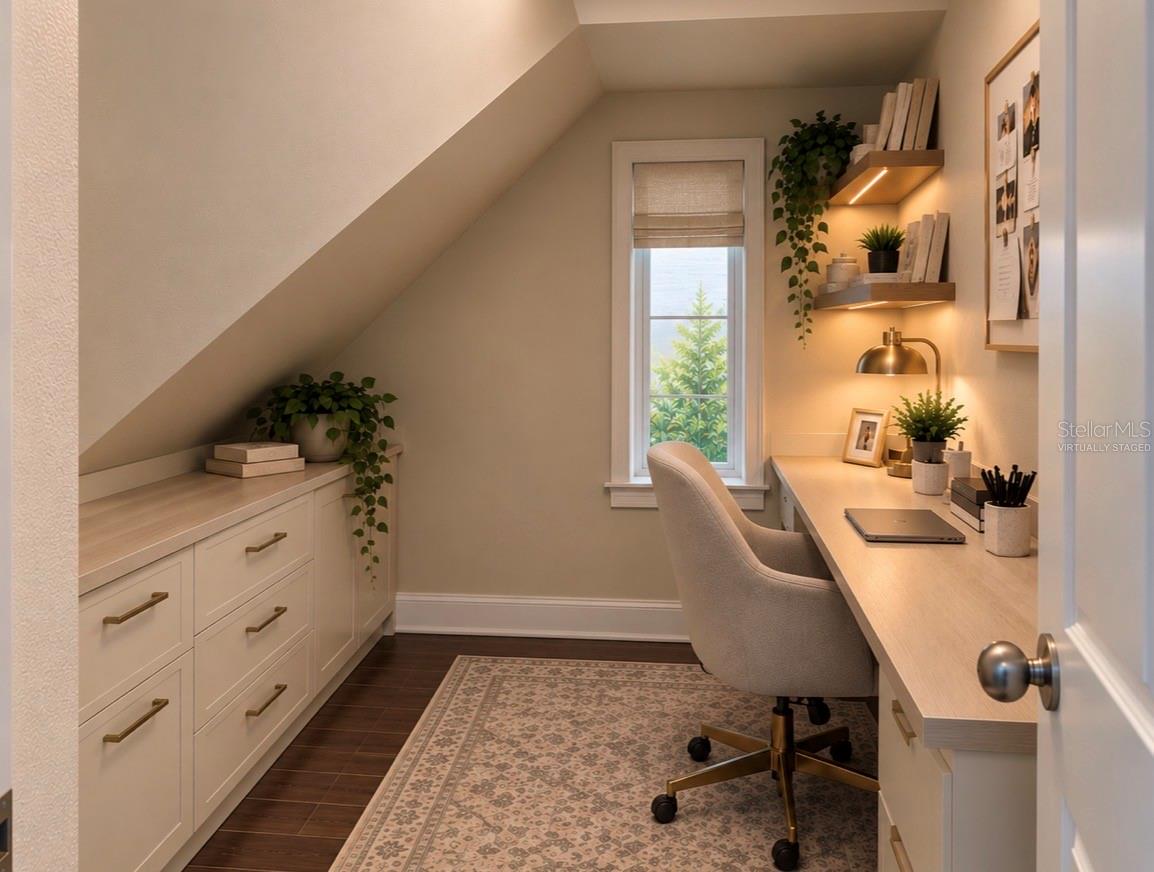 Virtually staged with wine cellar and closet converted into home office with window option