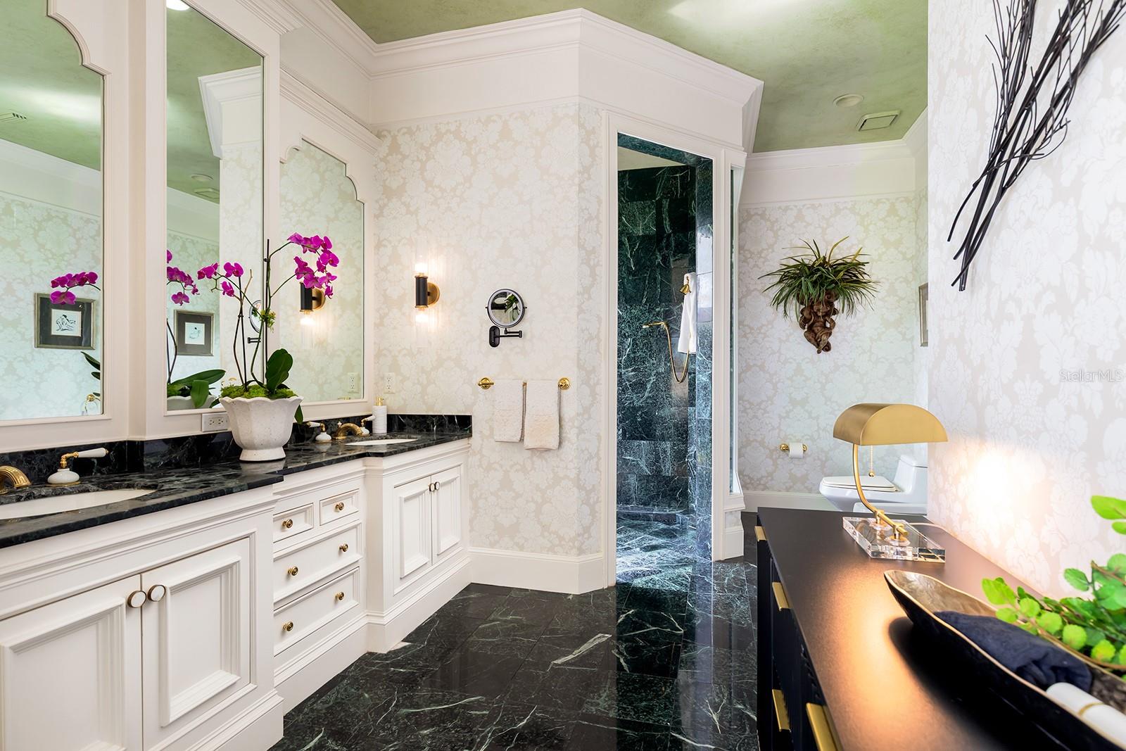 Dual sink cabinets, MARBLE counters & a BIDET and don't forget the enormous walk-in closet.