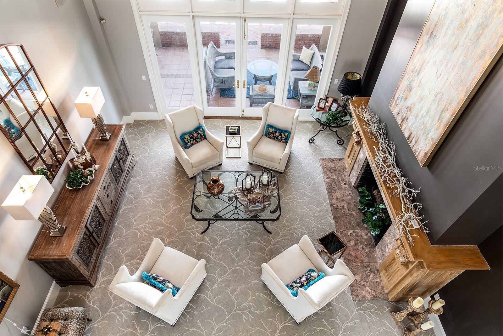 View from the walkway leading to the loft that overlooks the formal living space.
