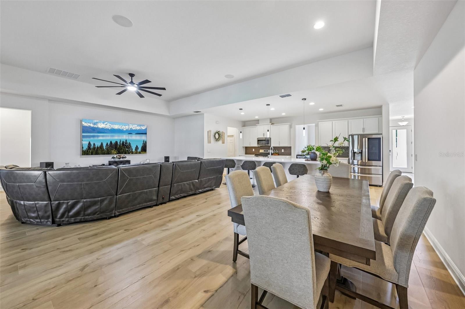 Dining area is open to the kitchen and family room.