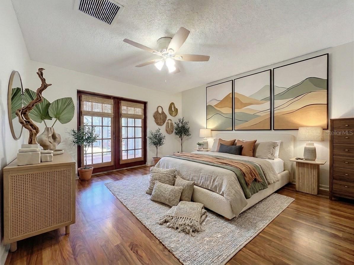Primary bedroom staged