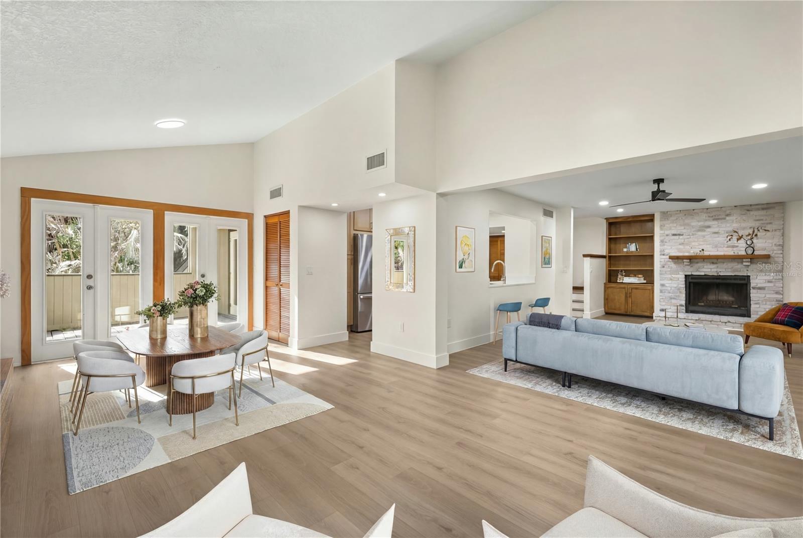 living room into dining room virtually staged