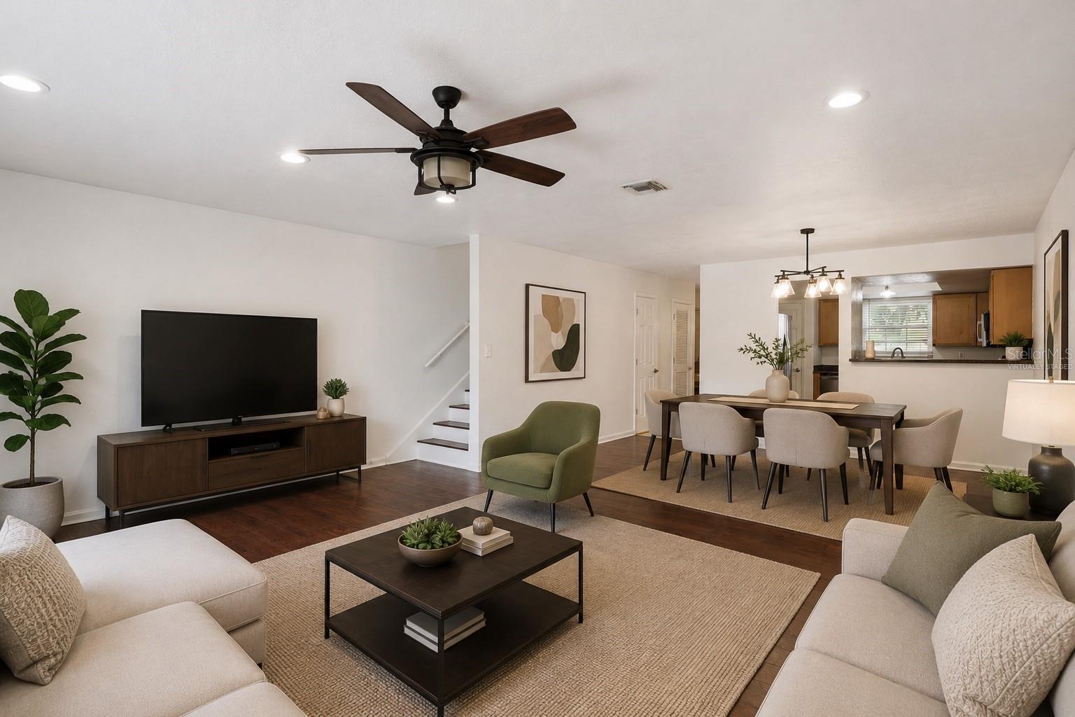 Virtually Staged Dining and living areas