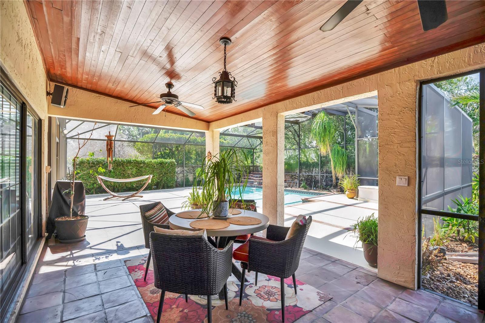 The patio off of the great room is covered for comfort