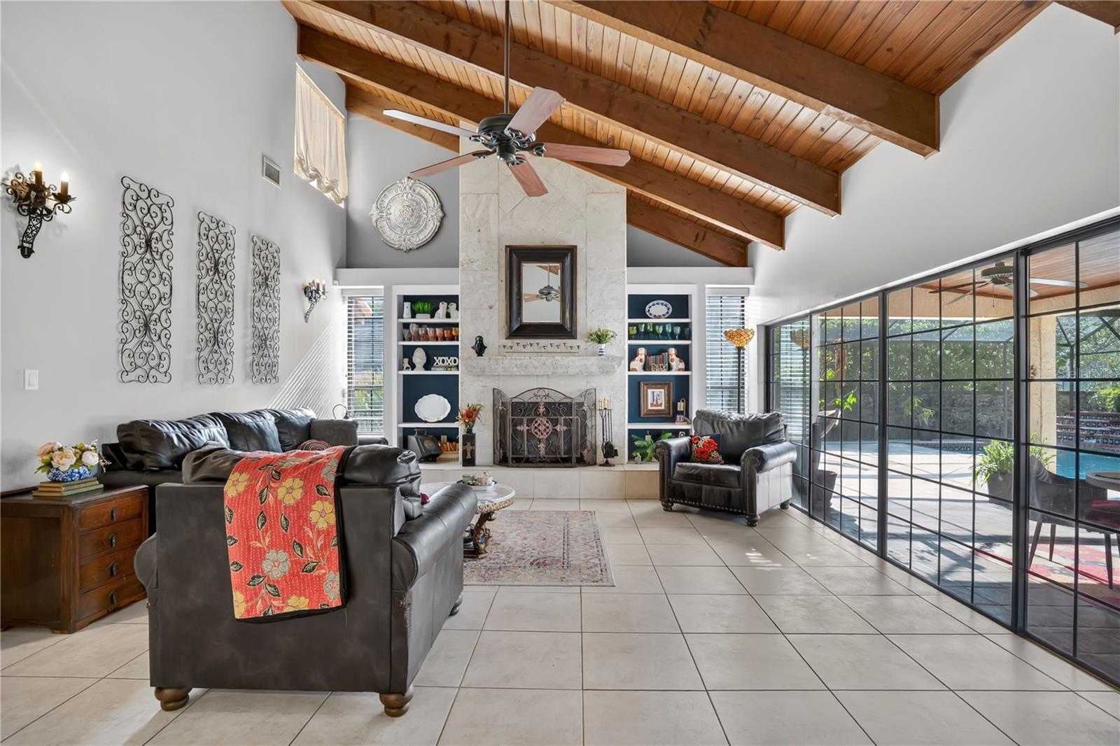 The great room leads to the screen-enclosed pool.