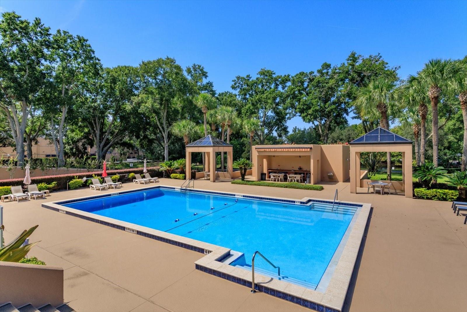 pool and cabanas