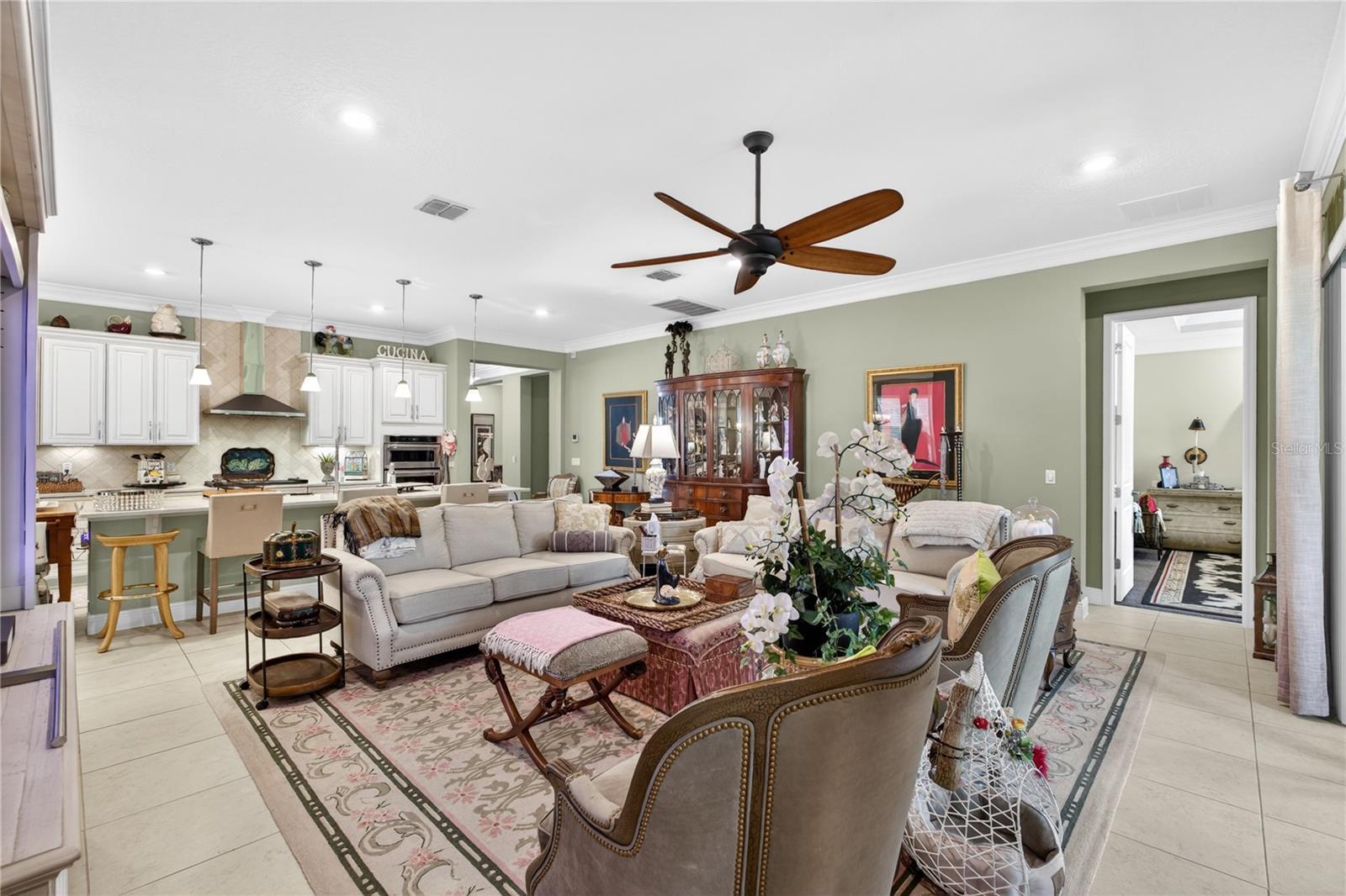 Open-concept floor plan featuring the kitchen and family room.