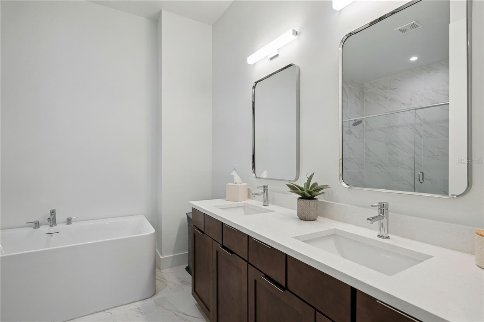 Primary Bath with Dual Sinks/Soak-in Tub and Large Walk-In Shower