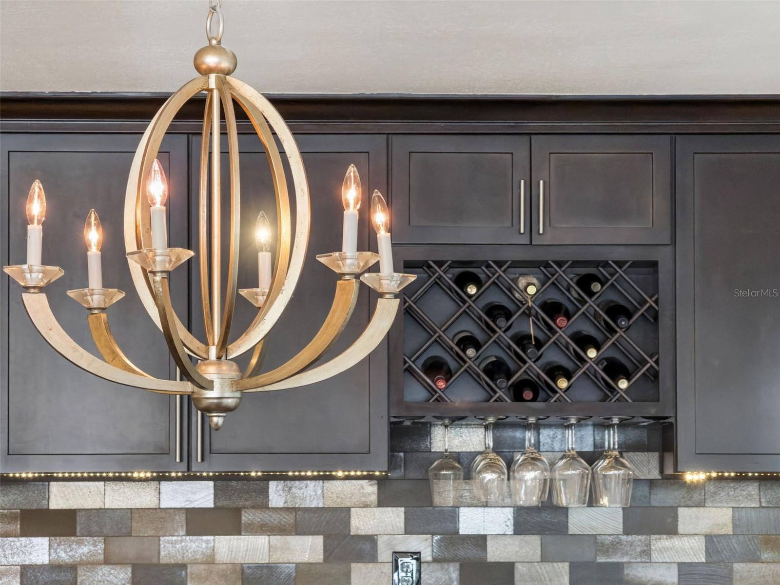 Under Cabinet lighting with wine rack and wine fridge below