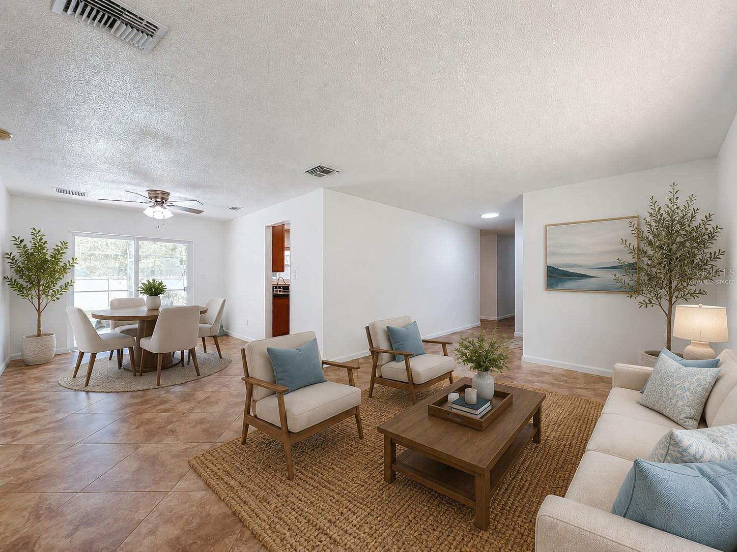 Virtually Staged Living Room/Family Room and Dining Room