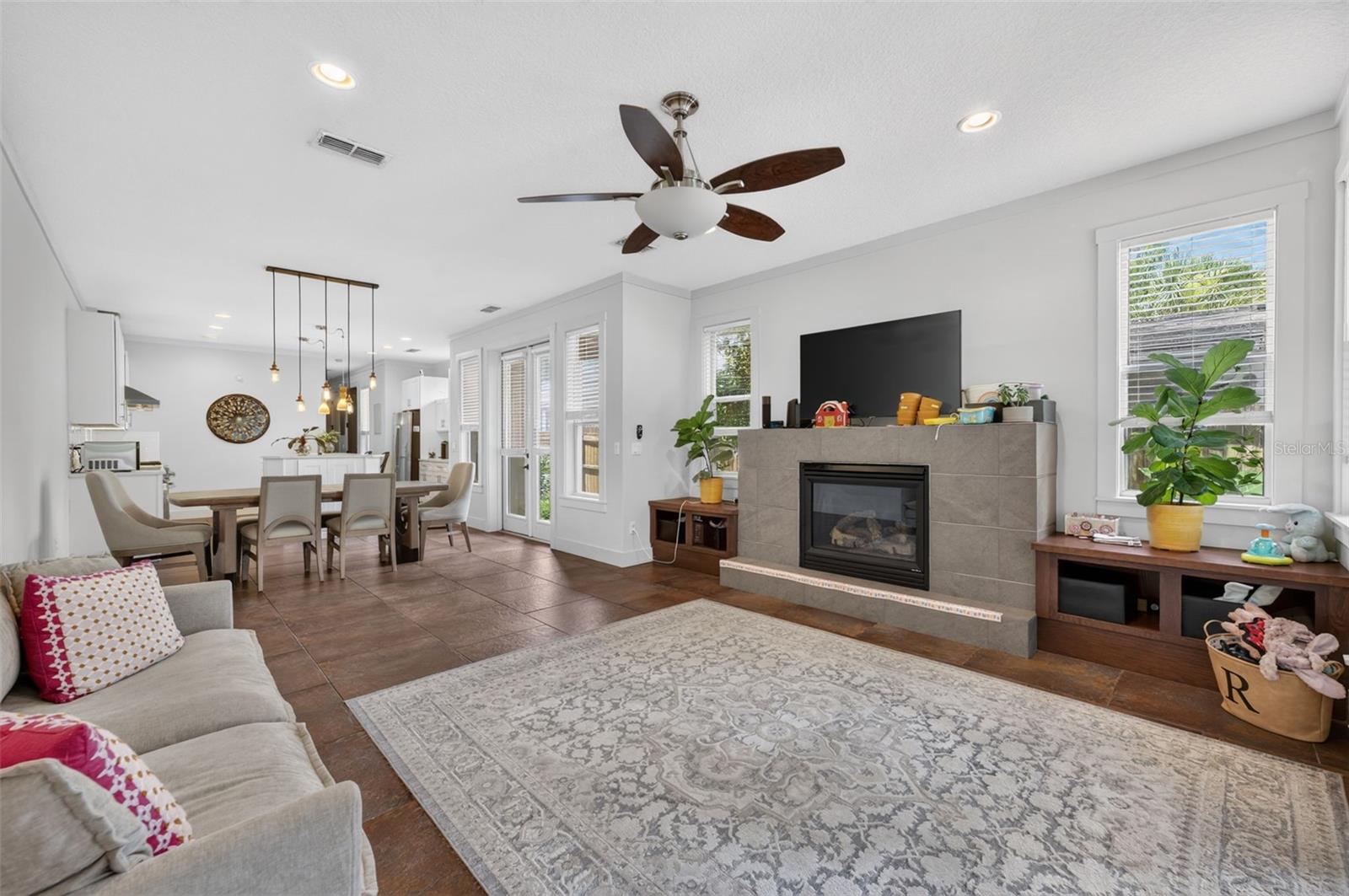 living room with gas fireplace