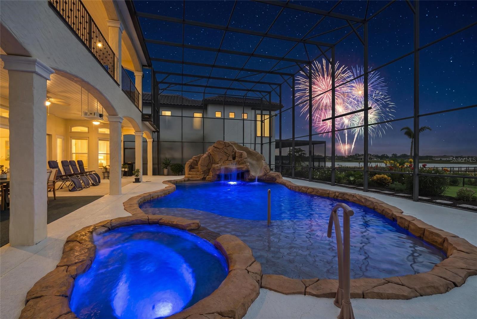 Virtually recreated nightly fireworks