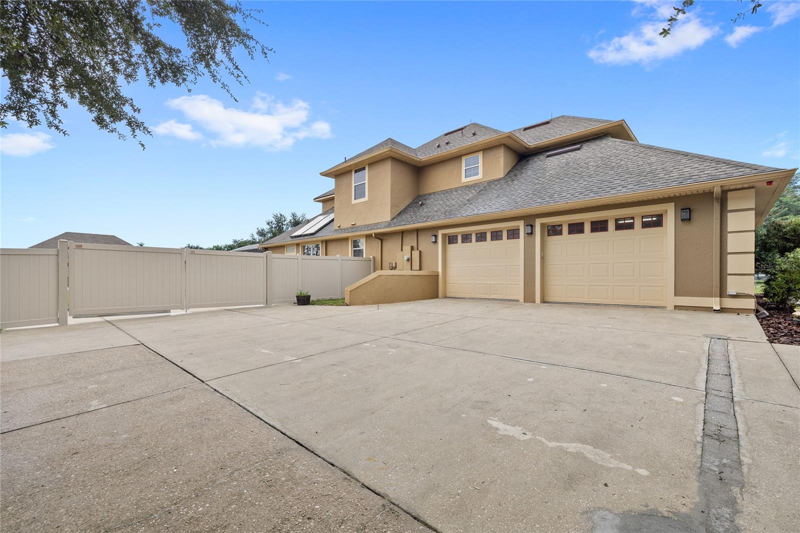 Attached oversized two car garage