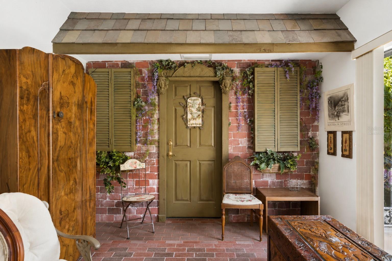Storybook Entrance to Primary Suite - Shutters open to reveal Dart Board.
