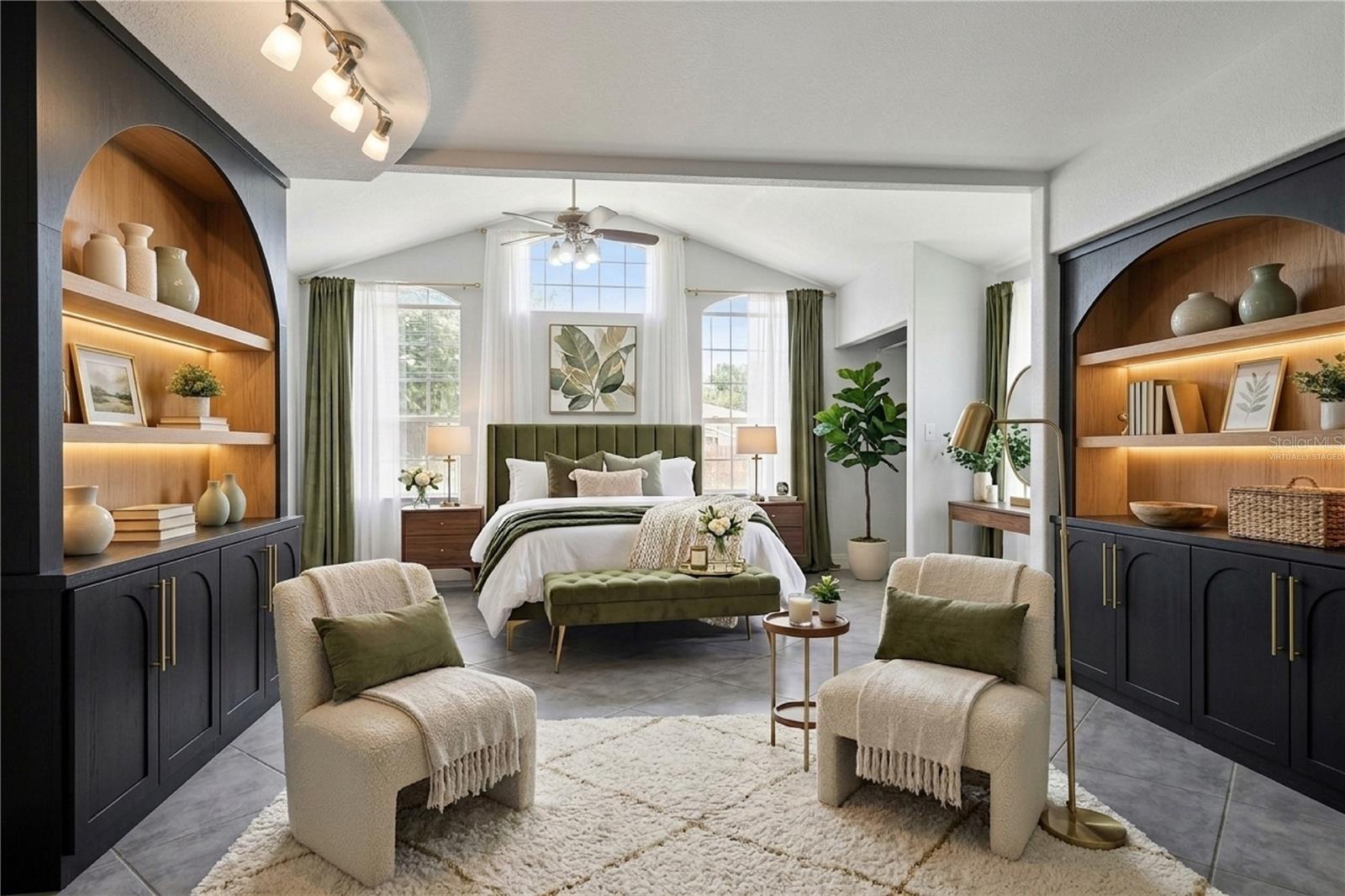 Virtually staged primary bedroom