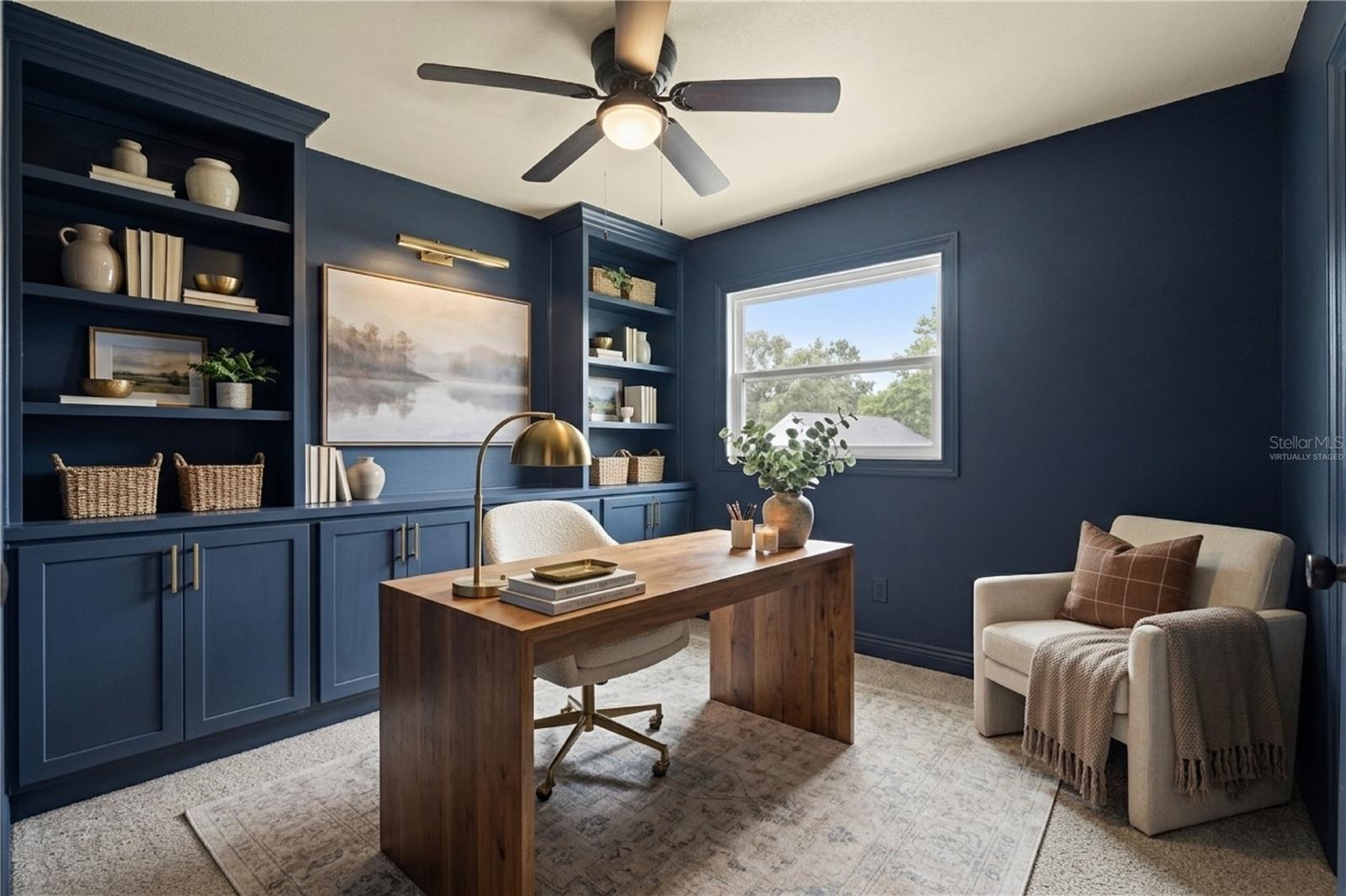 Virtually staged bedroom to an office