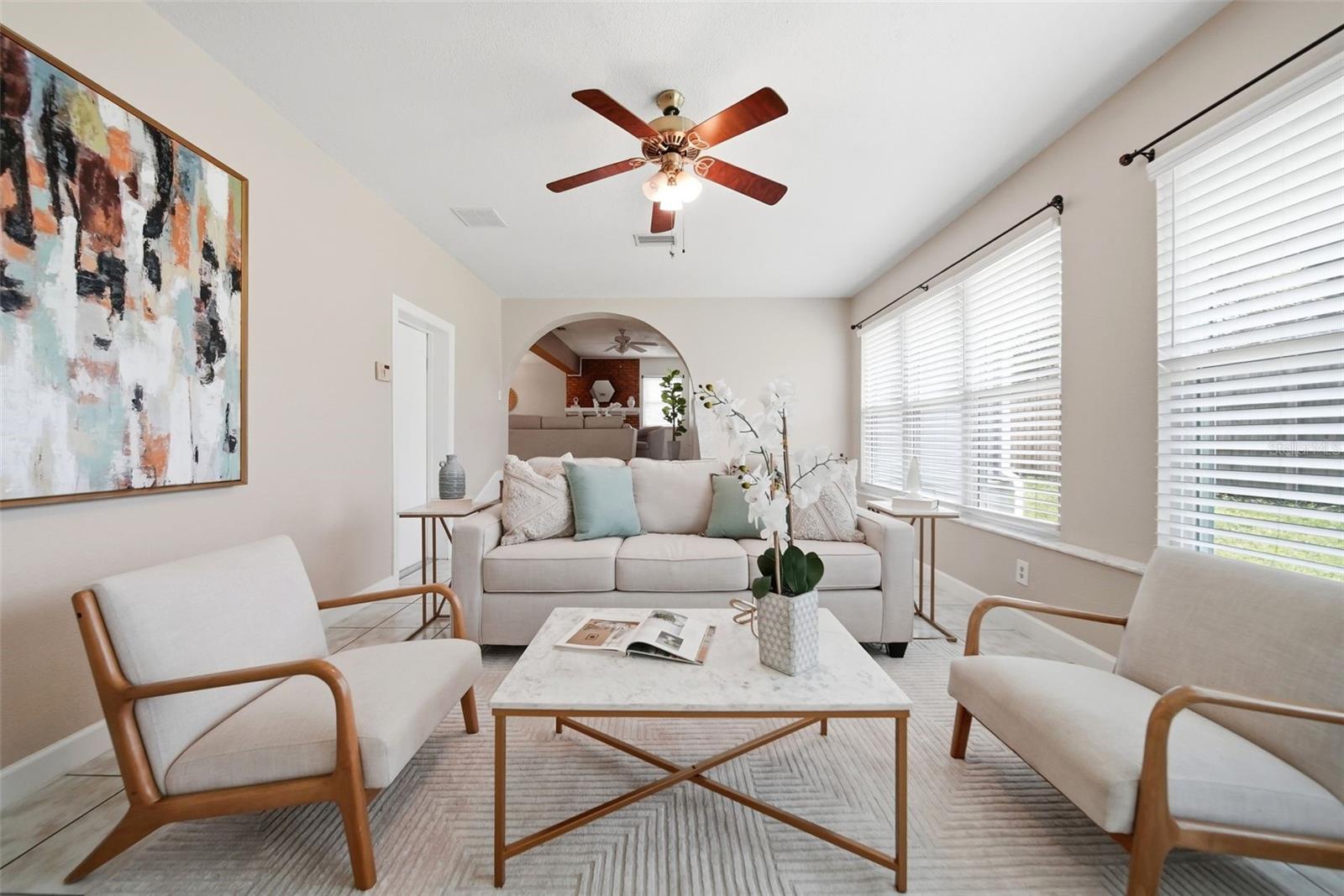 Light and bright family room.