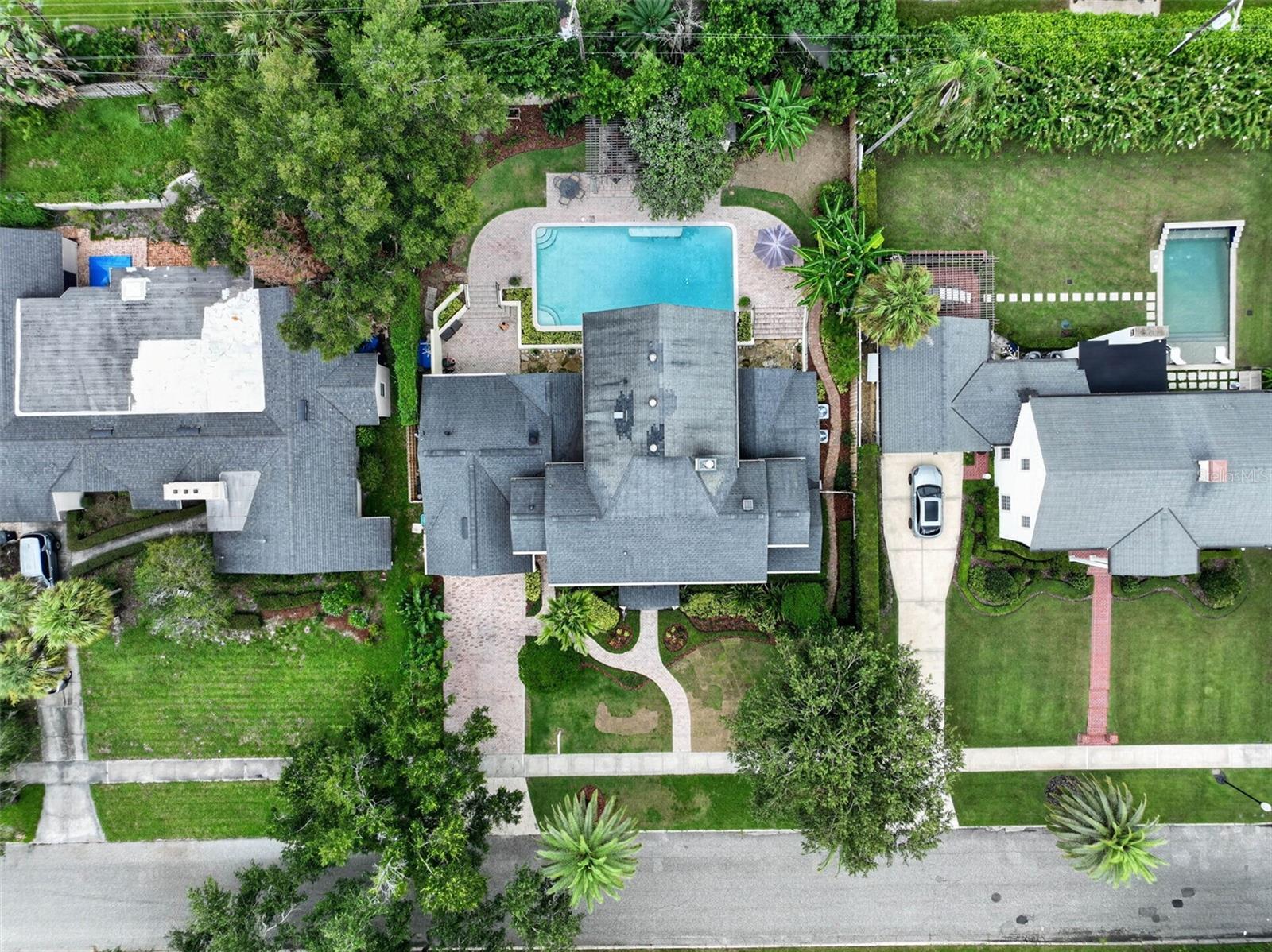 Aerial View  .28-Acre Property with Pool & Outdoor Living