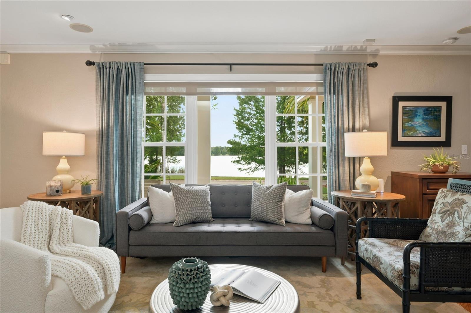 Formal Living Room with Beautiful Lake Views