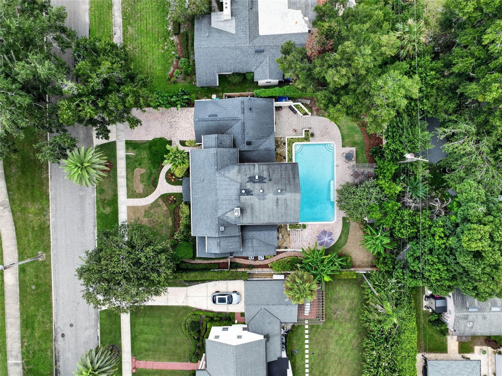 Aerial View  Property, Pool & Mature Landscaping