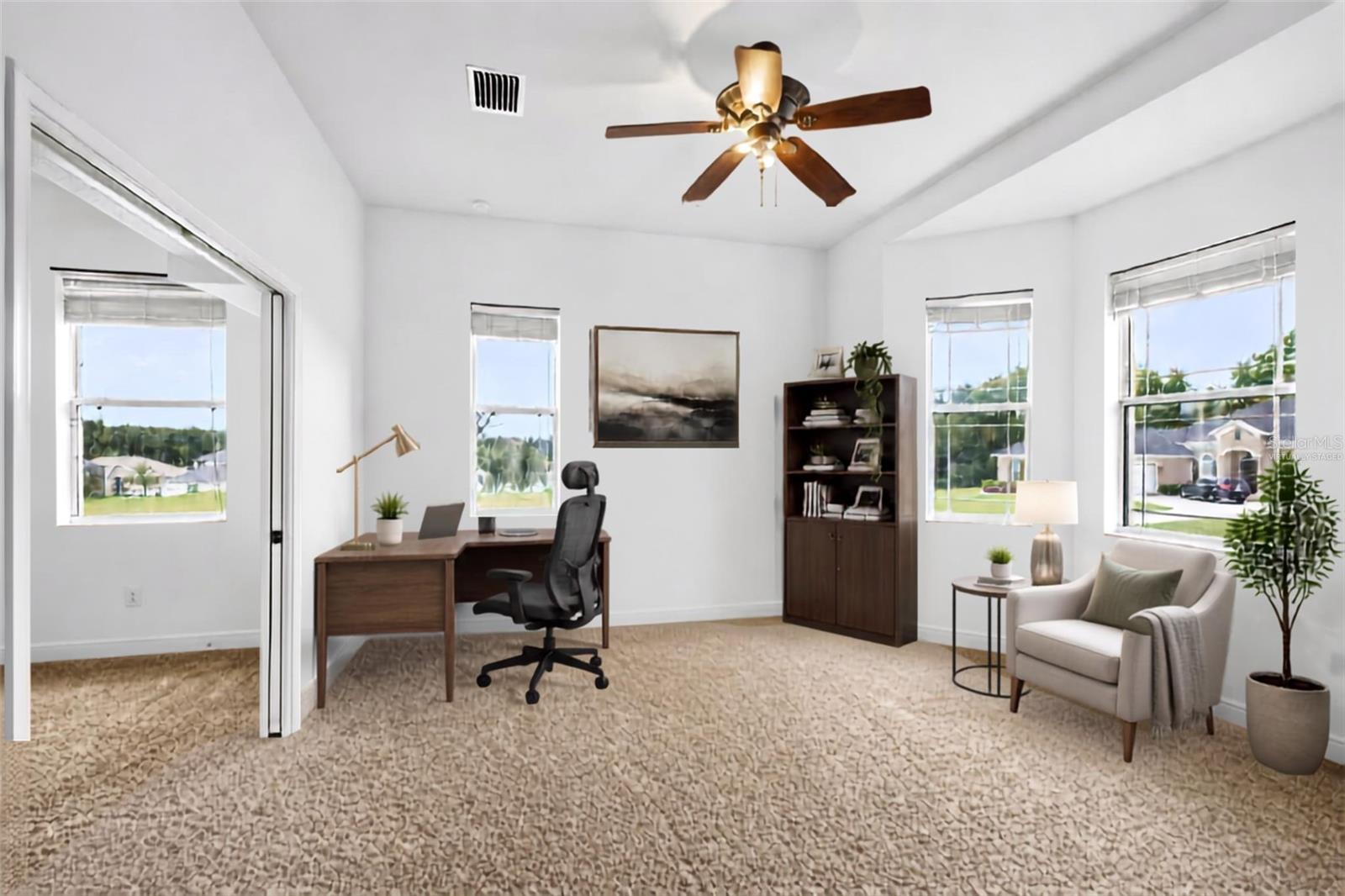 Virtually staged 4th bedroom as home office