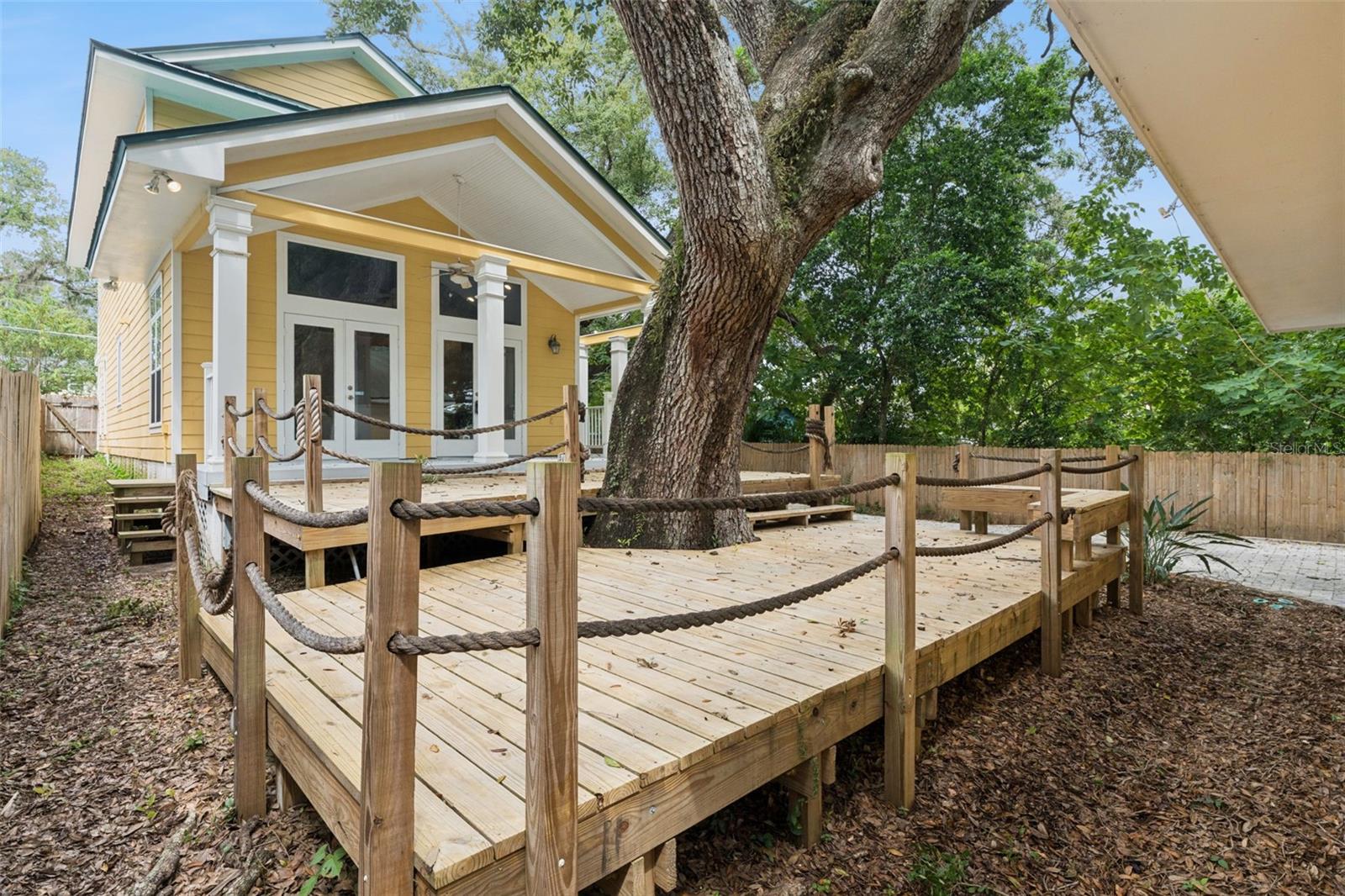 Outdoor space on the front and the back of the home.