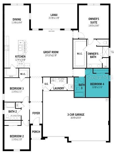 Glacier Bay Lot 1085 Floorplan (with 4th bedroom and 3rd bathroom upgrade)