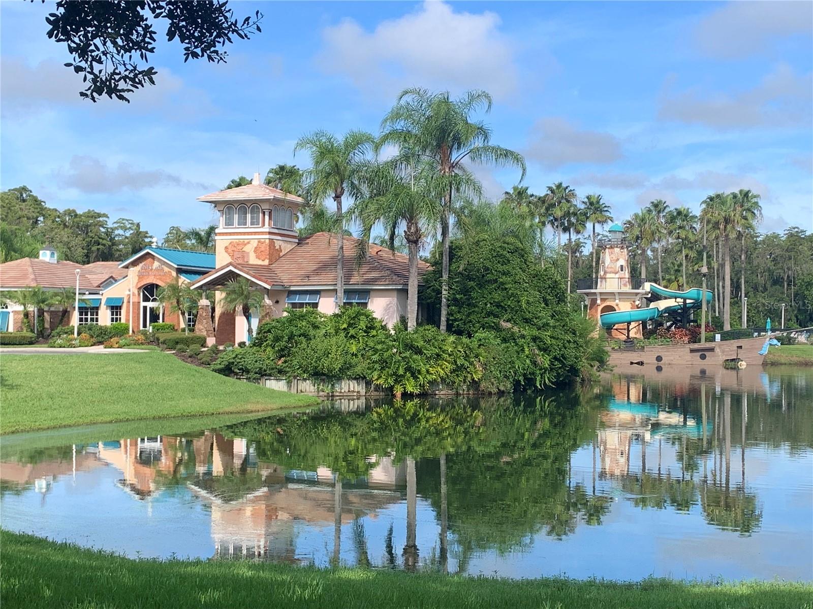 CLUBHOUSE.     LAKE.    WATERSLIDE.