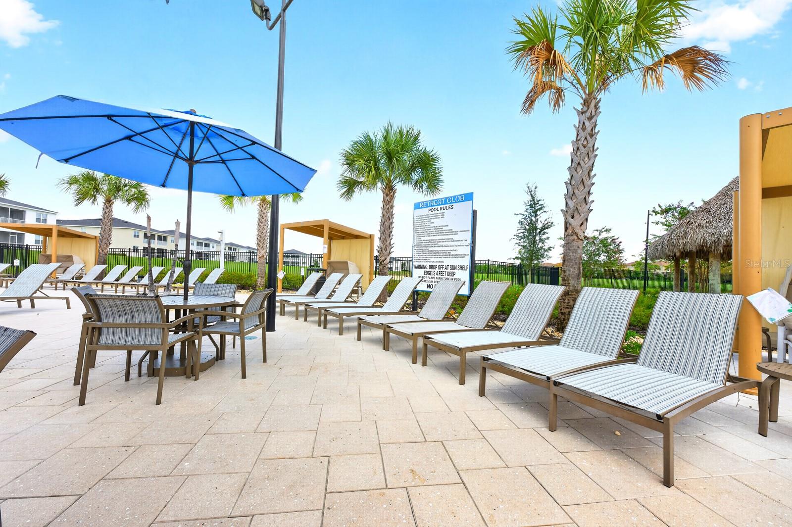 Lounge chairs and cabanas
